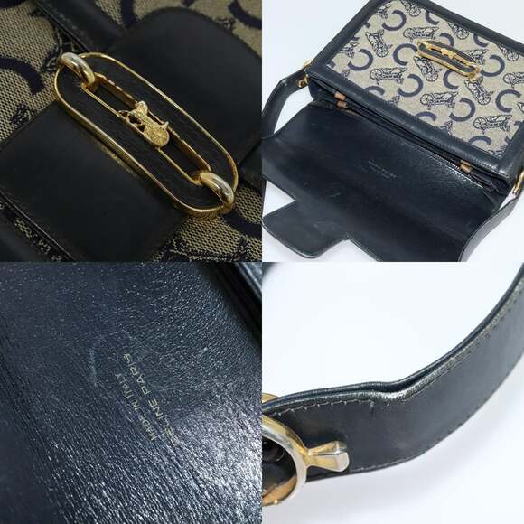 CELINE C Sulky Shoulder Bag Canvas Navy Gold - Picture 11 of 13